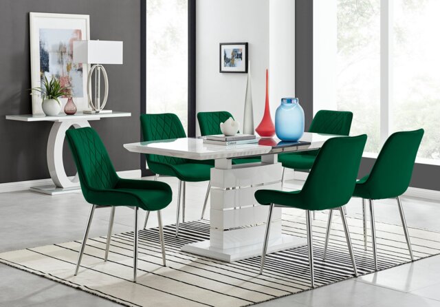 Renato 120cm High Gloss Extending Dining Table and 6 Pesaro Silver Leg Chairs - image 1