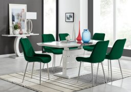 Renato 120cm High Gloss Extending Dining Table and 6 Pesaro Silver Leg Chairs - thumbnail 1