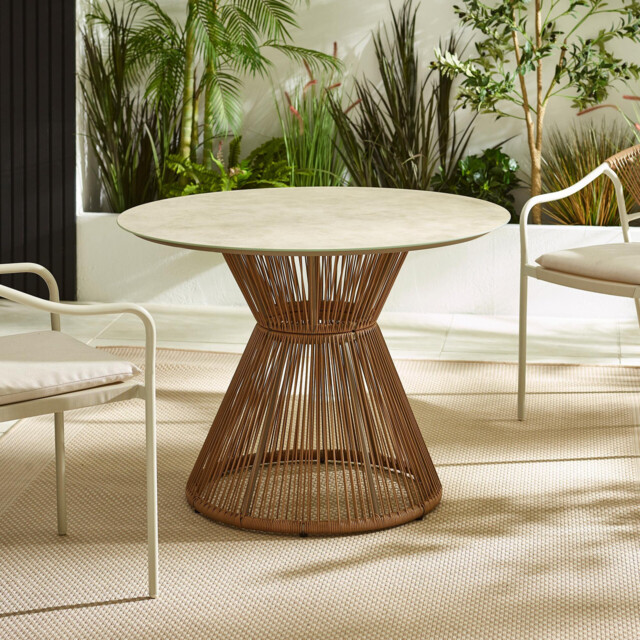 Lanai Beige Rattan & Cream 4 Seat Round Garden Dining Table - image 1