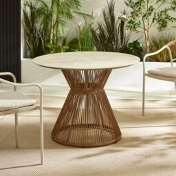 Lanai Beige Rattan & Cream 4 Seat Round Garden Dining Table - thumbnail 1