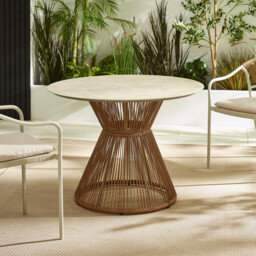 Lanai Beige Rattan & Cream 4 Seat Round Garden Dining Table - thumbnail 1