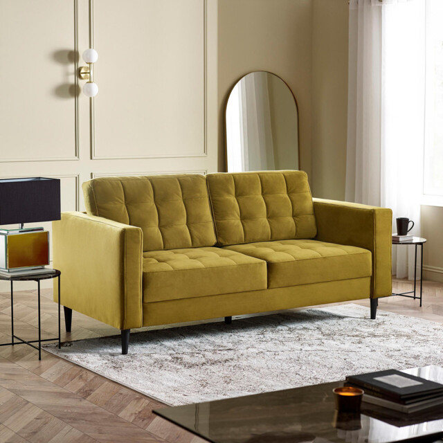 Jolene Mustard Yellow Velvet 3 Seater Sofa - image 1
