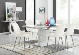 Renato 120cm High Gloss Extending Dining Table and 6 Pesaro Silver Leg Chairs - thumbnail 1