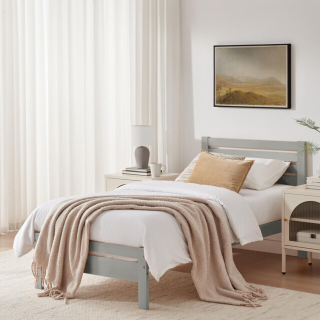 Declan Light Grey Solid Pine Single Bed Frame - image 1