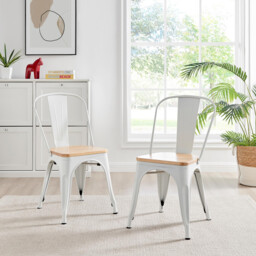 2x Colton White 'Tolix' Style Metal and Wood Dining Chairs - thumbnail 4