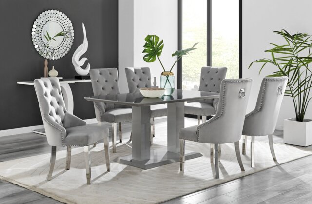 Imperia 6 Grey Dining Table and 6 Velvet Belgravia Chairs - image 1