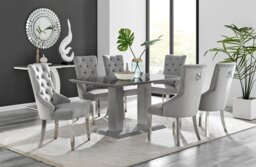 Imperia 6 Grey Dining Table and 6 Velvet Belgravia Chairs
