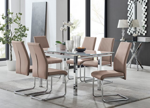 Enna White Glass Extending Dining Table and 6 Lorenzo Chairs - image 1