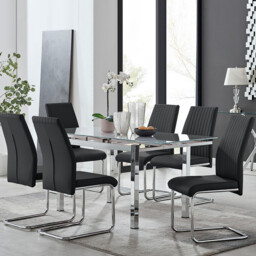 Enna White Glass Extending Dining Table and 6 Lorenzo Chairs - thumbnail 2