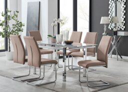 Enna White Glass Extending Dining Table and 6 Lorenzo Chairs