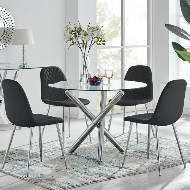 Selina Round Dining Table and 4 Corona Silver Leg Chairs - image 1