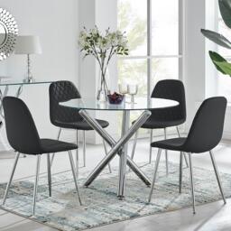 Selina Round Dining Table and 4 Corona Silver Leg Chairs - thumbnail 1