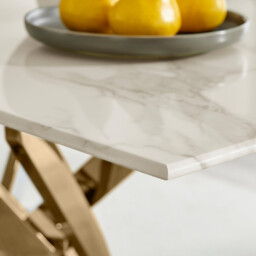 Leonardo Rectangular White Marble Glass and Gold Metal 4 Seater Dining Table - thumbnail 4