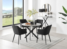 Novara Grey Concrete Effect Black Leg Round Dining Table & 4 Calla Black Leg Chairs - thumbnail 4