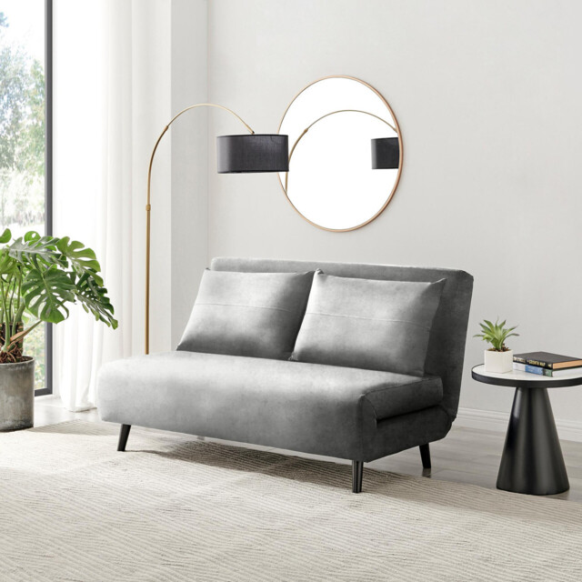 Bobby Grey Velvet Double Folding Sofa Bed - image 1