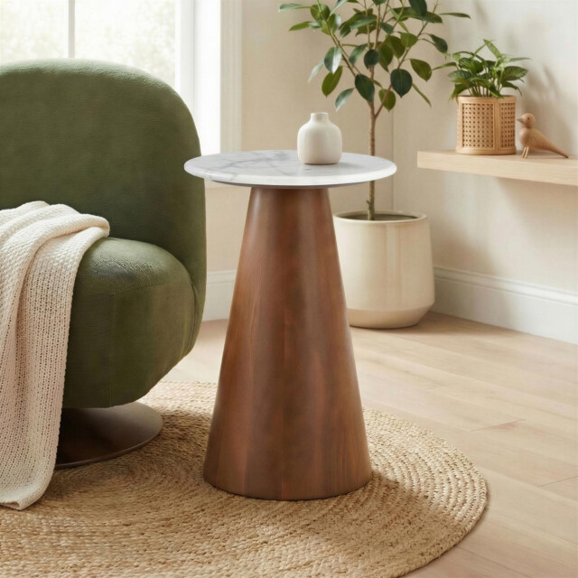 Etna Round Walnut Wood & Marble Side Table - image 1