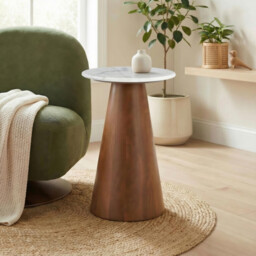 Etna Round Walnut Wood & Marble Side Table - thumbnail 1
