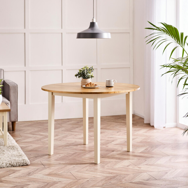 Salcombe Round Oak and Cream Solid Wood 4 Seater Dining Table - image 1