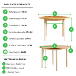 Salcombe Round Oak and Cream Solid Wood 4 Seater Dining Table - thumbnail 3