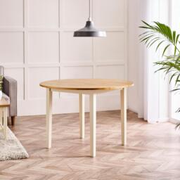 Furniturebox Salcombe Round Oak and Cream 4 Seater Dining Table, Solid Wood in Oak/Cream - Size: 110x75x110 cm - thumbnail 2