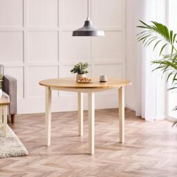 Furniturebox Salcombe Round Oak and Cream 4 Seater Dining Table, Solid Wood in Oak/Cream - Size: 110x75x110 cm