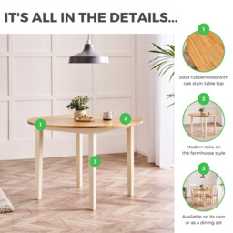 Salcombe Round Oak and Cream Solid Wood 4 Seater Dining Table - thumbnail 2