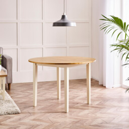 Salcombe Round Oak and Cream Solid Wood 4 Seater Dining Table - thumbnail 4