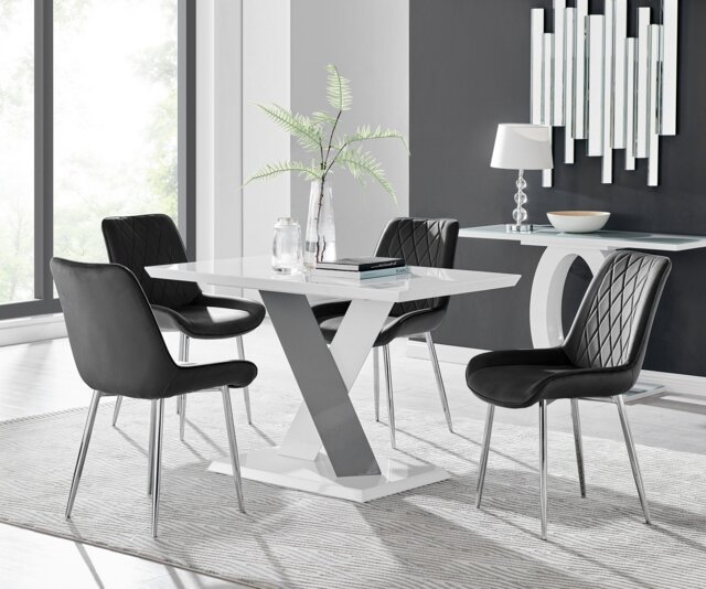 Monza 4 White/Grey Dining Table & 4 Pesaro Silver Leg Chairs - image 1