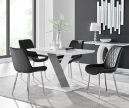Monza 4 White/Grey Dining Table & 4 Pesaro Silver Leg Chairs - thumbnail 1