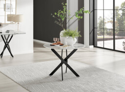 Novara White Marble Black Leg Round Dining Table & 4 Calla Black Leg Chairs - thumbnail 2