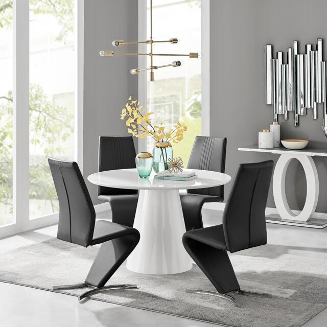 Palma White High Gloss Round Dining Table & 4 Willow Chairs - image 1