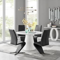 Palma White High Gloss Round Dining Table & 4 Willow Chairs - thumbnail 1
