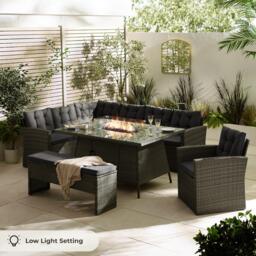 Furniturebox Marbella 9 Seat Sofa Garden Dining Set with Firepit Table, Rattan in Grey - Size: 100x74x150 cm - thumbnail 2