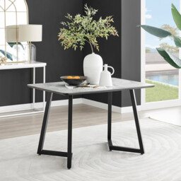 Carson Rectangular White Marble Effect and Black Metal 4 Seater Dining Table - thumbnail 1