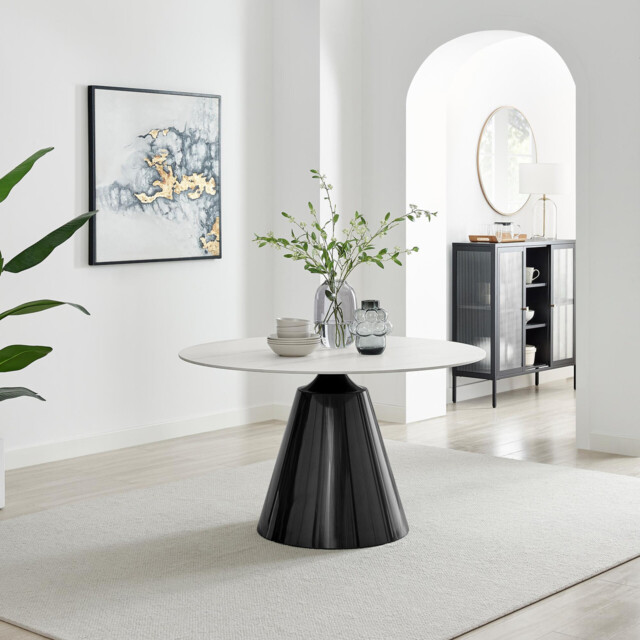 Nina Round White Marble Effect Ceramic 6 Seater Dining Table - image 1