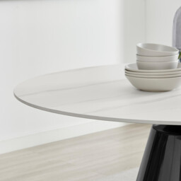 Nina Round White Marble Effect Ceramic 6 Seater Dining Table - thumbnail 3