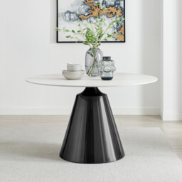 Nina Round White Marble Effect Ceramic 6 Seater Dining Table - thumbnail 2