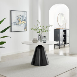 Nina Round White Marble Effect Ceramic 6 Seater Dining Table - thumbnail 1