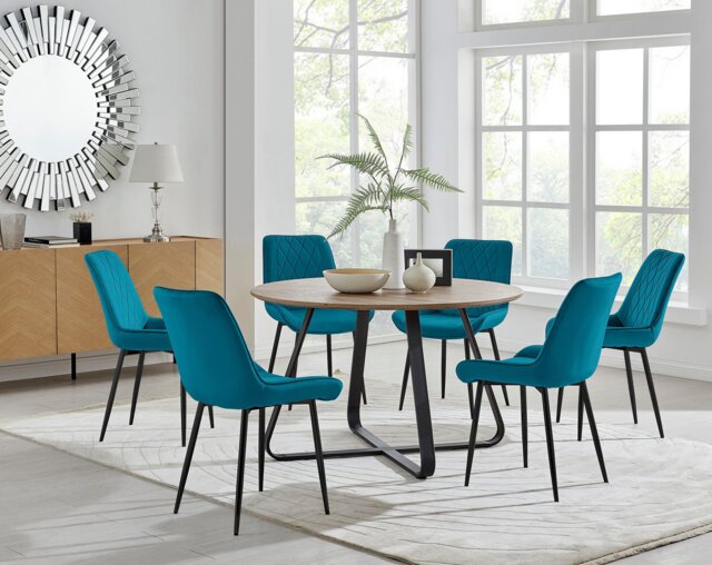 Santorini Brown Round Dining Table And 6 Pesaro Black Leg Chairs - image 1