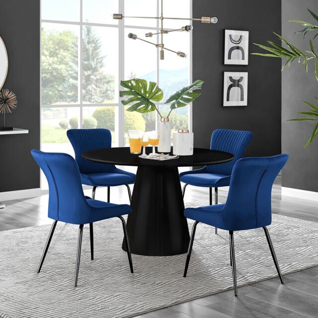 Palma Black Semi Gloss Round Dining Table & 4 Nora Black Leg Chairs - image 1