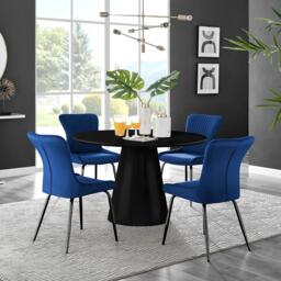 Palma Black Semi Gloss Round Dining Table & 4 Nora Black Leg Chairs - thumbnail 1