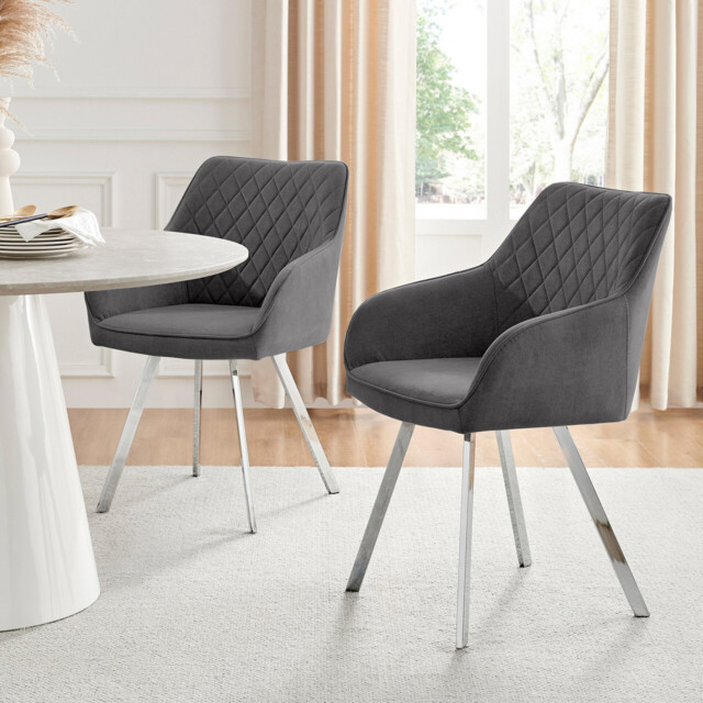 2x Falun Dark Grey Fabric Dining Chairs Silver Legs - image 1