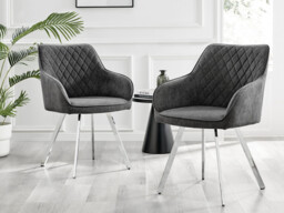 2x Falun Dark Grey Fabric Dining Chairs Silver Legs - thumbnail 2