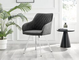 2x Falun Dark Grey Fabric Dining Chairs Silver Legs - thumbnail 3