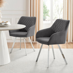 2x Falun Dark Grey Fabric Dining Chairs Silver Legs - thumbnail 1