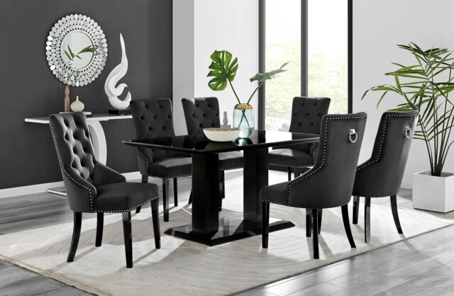 Imperia 6 Black Dining Table and 6 Belgravia Black Leg Chairs - image 1