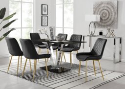 Florini V Black Dining Table and 6 Pesaro Gold Leg Chairs - thumbnail 1