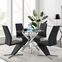 Novara Round 100cm Chrome Metal And Glass Dining Table And 4 Willow Dining Chairs Set - thumbnail 2