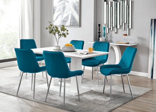 Imperia 6 White Dining Table and 6 Pesaro Silver Leg Chairs - image 1