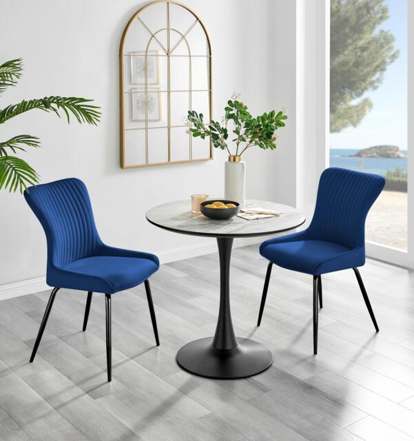 Elina White Marble Effect Round Dining Table & 2 Nora Black Leg Chairs - image 1